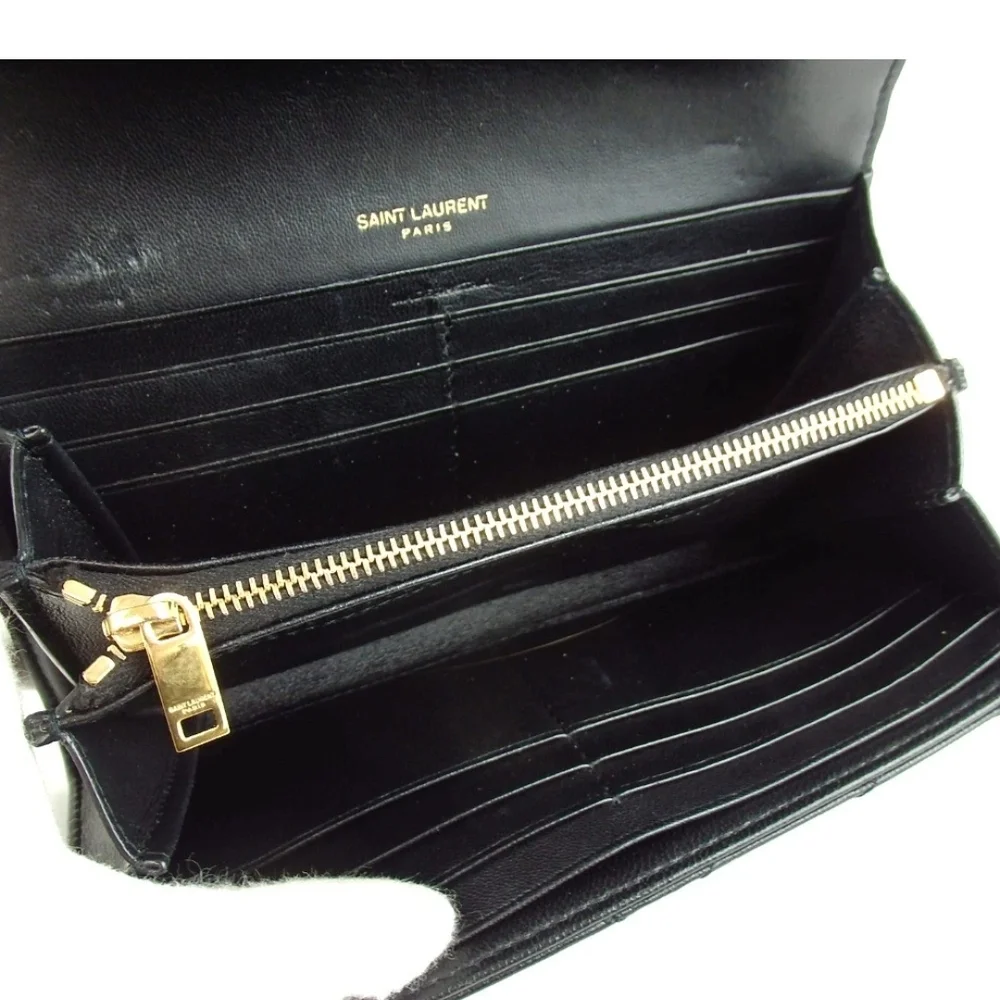 Authentic Yves Saint Laurent YSL logo V stitch wallet/ Clucth leather - Picture 8 of 14